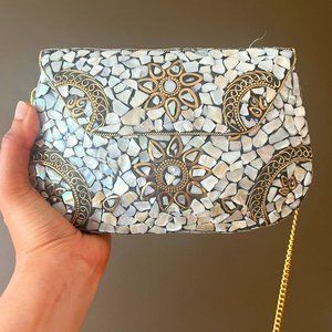 Elegant Mosaic Clutch / Purse with Gold Accents